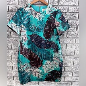 Kate Spade “Regal Plumes” metallic jacquard shift dress with pockets